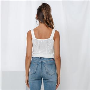 Sexy White Knitted Embroidered Braided Lace Short Tank Knitting Vest Top N21175